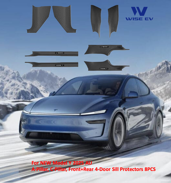 Tesla NEW Model Y 2025 A-Pillar, C-Pillar, 4-Door Sill Protectors 8PCS Full Protection